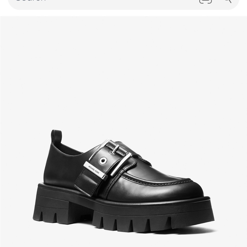 MK Colby Black Leather Loafers with Silver Buckle